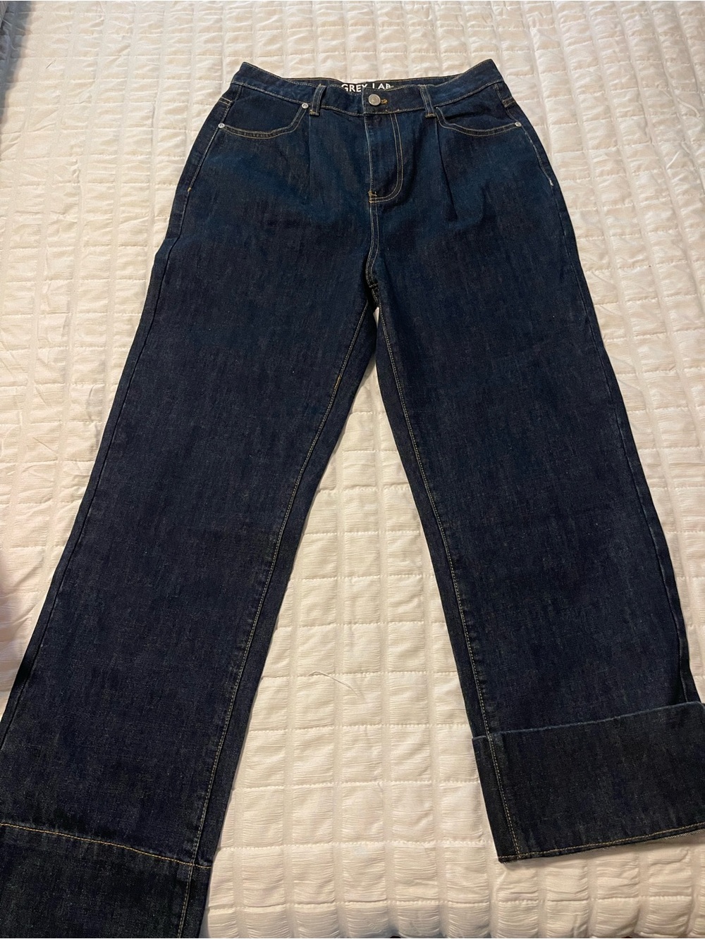 GREY LAB Women's Dark Blue Cropped Straight Jeans